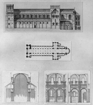 Caen, Église de la Trinité, Ansicht, Grundriss, Querschnitt, Aufriss