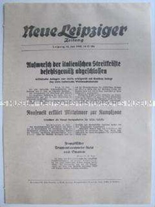 Extrablatt der "Neuen Leipziger Zeitung" zum Angriff der italienischen Luftwaffe auf Malta