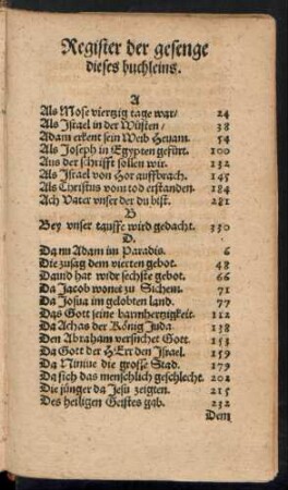 Register der gesenge dieses buchleins.