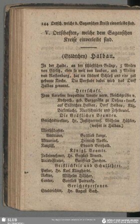 V. Ortschaften, welche dem Saganschen Kreise einverleibt sind