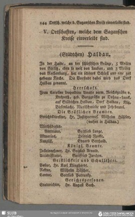 V. Ortschaften, welche dem Saganschen Kreise einverleibt sind