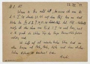 Postkarte von Eberhard Rogge an Vera Hausmann. Hannover