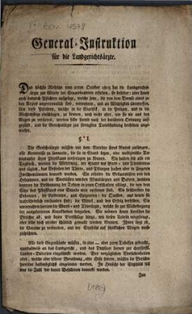 General-Instruktion für die Landgerichtsärzte : [München den 28ten Oktober 1803]