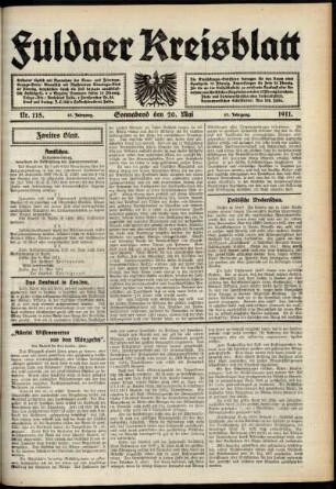 Zweite Ausgabe vom Samstag, den 20. Mai 1911.