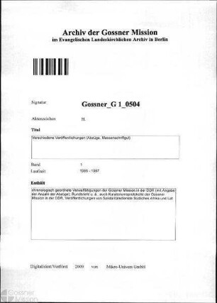 Verschiedene Veröffentlichungen (Abzüge, Massenschriftgut)