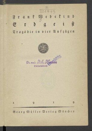 Erdgeist : Tragödie in vier Aufzügen