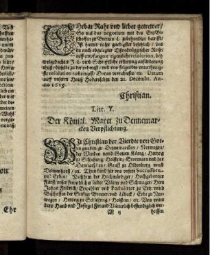 Litt. Y. Der Königl. Maytt. zu Dennemarcken Verpflichtung