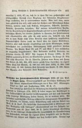 461-462 [Rezension] Haug, Eugen, Geschichte der Friedrichsuniversität Ellwangen von 1812 - 1817