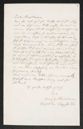 Brief von Moritz Heimann an Gerhart Hauptmann