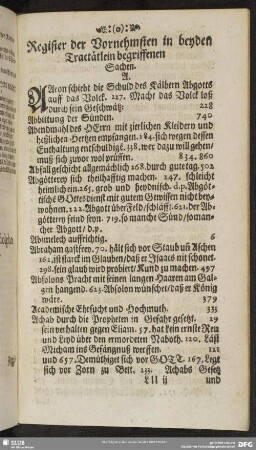 Register der Vornehmsten in beyden Tractätlein begriffenen Sachen