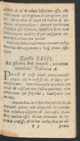 Quaestio XXIII. An plures sint mundi, an unus tantum?