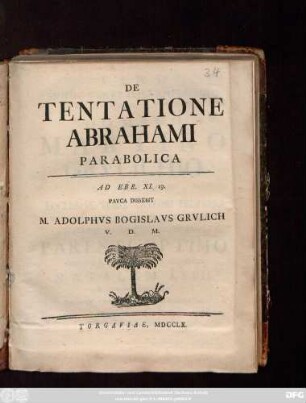 De Tentatione Abrahami Parabolica : Ad Ebr. XI. 19.