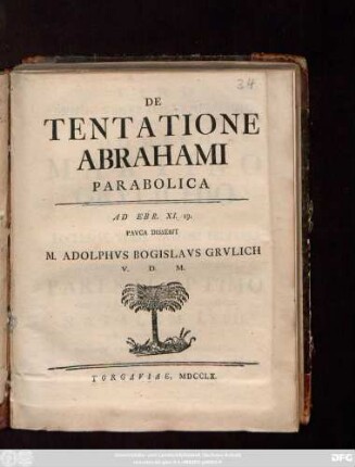 De Tentatione Abrahami Parabolica : Ad Ebr. XI. 19.