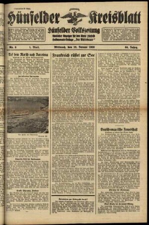 Erste Ausgabe vom Mittwoch, den 18. Januar 1939.