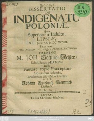 Dissertatio De Indigenatu Poloniae