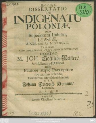 Dissertatio De Indigenatu Poloniae