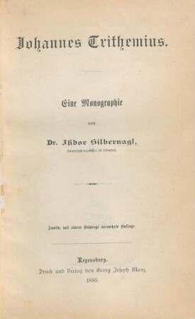Johannes Trithemius : eine Monographie