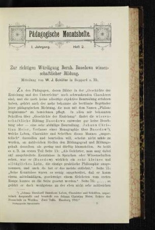 Zur richtigen Würdigung Bernh. Basedows wissenschaftlicher Bildung : Mitteilung