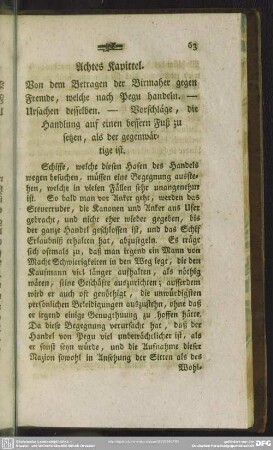 Achtes Kapittel. Von dem Betragen der Birmaher gegen Fremde, welche nach Pegu handeln