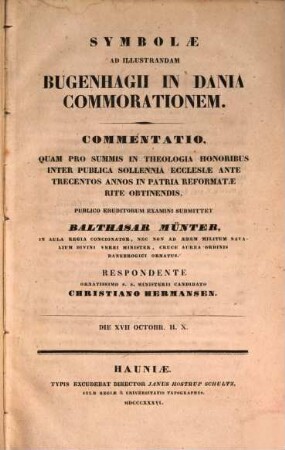 Symbolae ad illustrandam Bugenhagii in Dania commorationem : diss.