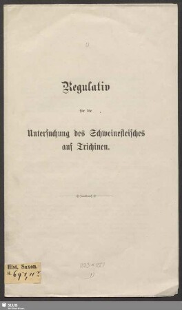 Regulativ für die Untersuchung des Schweinefleisches auf Trichinen