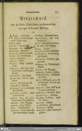 Verzeichniß der in diesen Gesprächen vorkommenden weniger bekannten Wörter