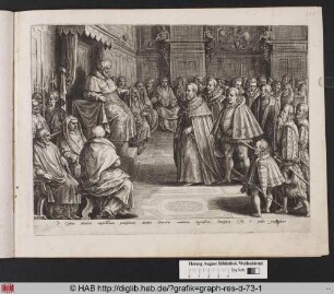 Cosimo I. de' Medici auf dem Weg zum Thron des Pius V. umgeben von Kardinälen.