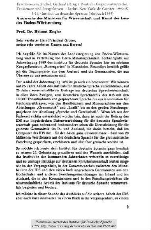 Ansprache des Ministers für Wissenschaft und Kunst des Landes Baden-Württemberg