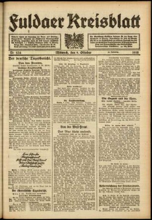 Ausgabe vom Mittwoch, den 09. Oktober 1918.