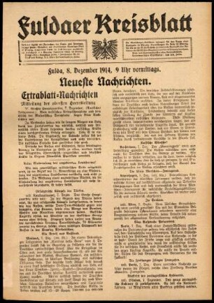 Erste Ausgabe vom Dienstag, den 08. Dezember 1914.