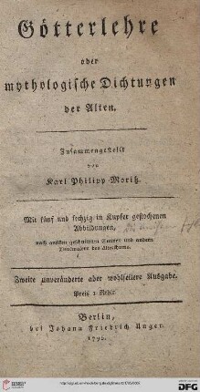 Götterlehre oder mythologische Dichtungen der Alten