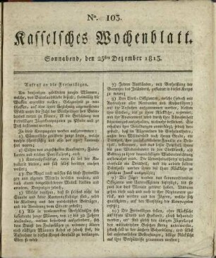 No. 103, Sonnabend, den 25sten Dezember 1813