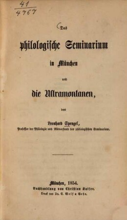 Das philologische Seminarium in München und die Ultramontanen