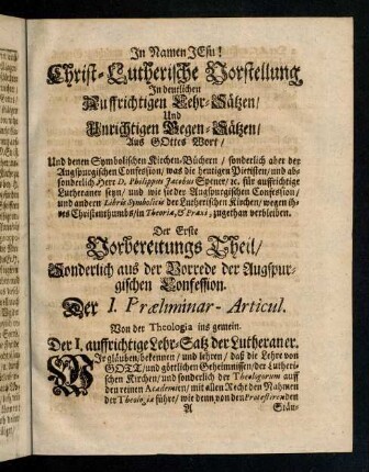 1-9, Der I. Praeliminar-Articul