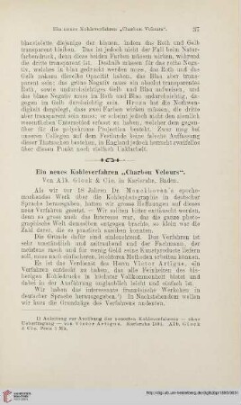 Ein neues Kohleverfahren "Charbon Velours"