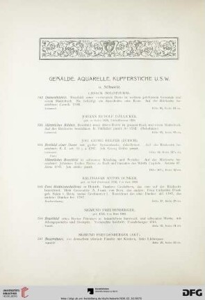 Gemälde. Aquarelle. Kupferstiche usw. (Nr. 552-652)
