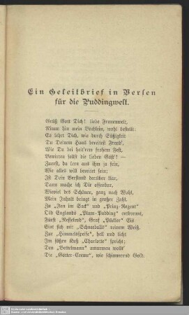 Ein Geleitbrief in Versen für die Puddingwelt