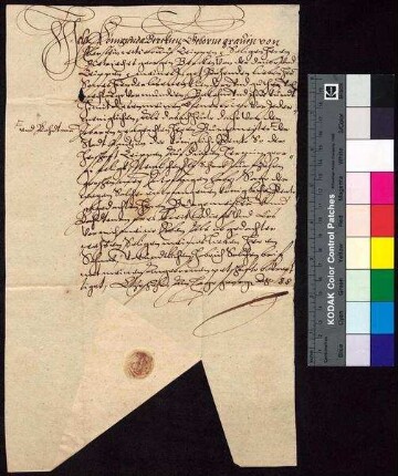 Kunigunde Berka von Duba, geborene Gräfin von Eberstein (Kunigunda Berckin eine geborne Gräffin von Eberstein), Witwe des Sigismund Berka von Duba auf Böhmisch Leipa (Leippe), bestätigt Bürgermeister und Rat der Stadt Bautzen den Empfang der königlichen Jahrrente i.H.v. 11 Schock 15 Groschen für die Herrschaft Leipa.