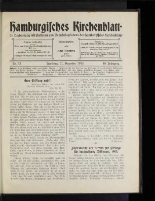 Nr. 52. Hamburg, 21. Dezember 1913. 10. Jahrgang.