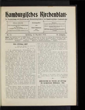 Nr. 52. Hamburg, 21. Dezember 1913. 10. Jahrgang.