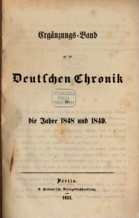 Deutsche Chronik. 1849,3, [1849,a] = Ergänzungsbd. 1848 u. 1849 (1851)