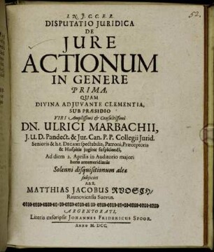 Disputatio Iuridica De Iure Actionum In Genere Prima