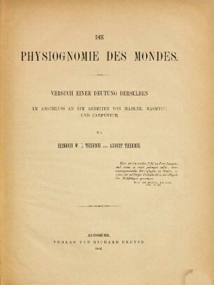 Die Physiognomie des Mondes : Versuch einer Deutung derselben im Anschluss an die Arbeiten von Mädler, Nasmyth und Carpenter