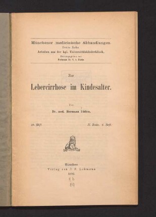 Zur Lebercirrhose im Kindesalter