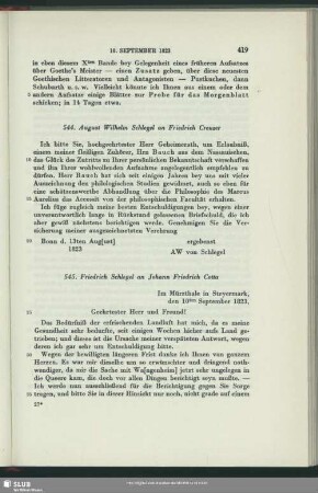 August Wilhelm von Schlegel an Friedrich Creuzer, Bonn, 13.08.1823