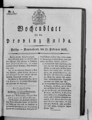 Nr. 8, Ausgabe vom 25. Februar 1826