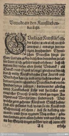 Vorrede an den Kunstliebenden Leser.