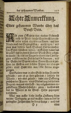 Achte Anmerkkung. Einer gehauenen Wunde über das Brust-Bein.