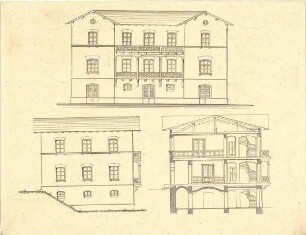 Beyschlag, Franz Xaver; Landhausentwurf - Ansichten, Schnitt