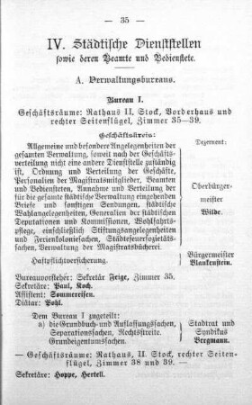 IV. Städtische Dienststellen sowie deren Beamte und Bedienstete